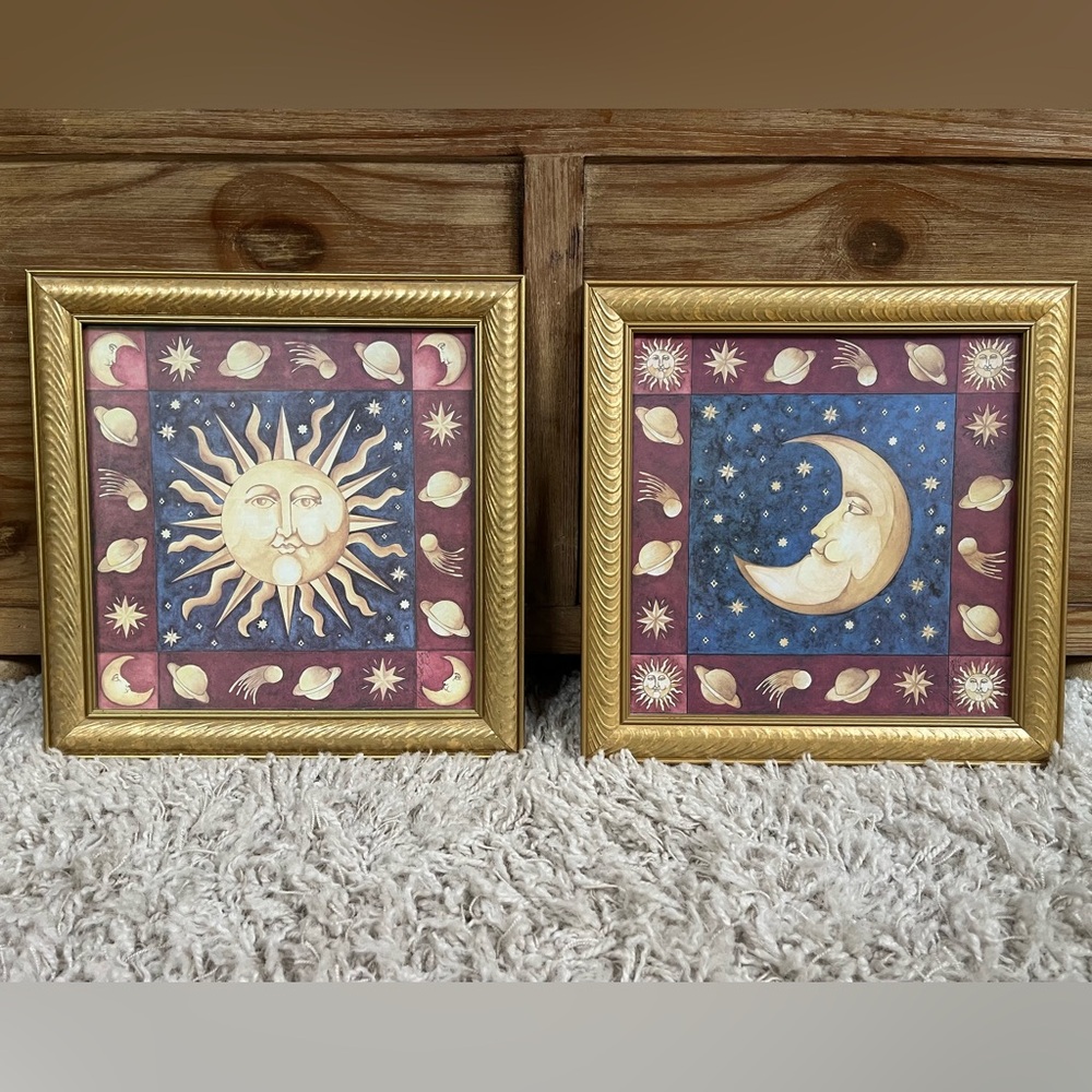 Celestial Sun and Moon Framed Prints by Mary Beth Zeitz 14.5" x 14.5"